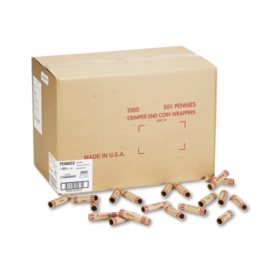 Coin-Tainer Company - Preformed Tubular Coin Wrappers, Pennies, $.50 -  1000 Wrappers/Box