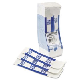 Coin-Tainer Company - Self-Adhesive Currency Straps, Blue, $100 in Dollar Bills -  1000 Bands/Box