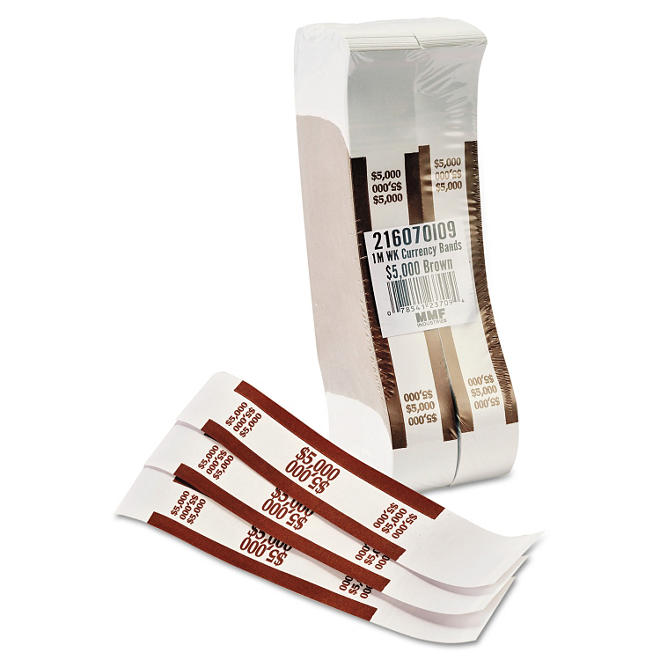 Coin-Tainer Company - Self-Adhesive Currency Straps, Brown, $5,000 in $50 Bills -  1000 Bands/Box