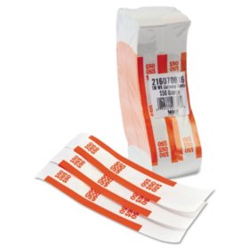Coin-Tainer Company Self-Adhesive Currency Straps, Orange, $50 in Dollar Bills 1000 bands/box