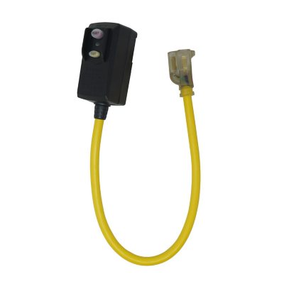 Yellow Jacket 2 ft. 12/3 SJTW Right Angle GFCI Extension Cord with Power Light Plug:- 2 ft, 12 Gauge