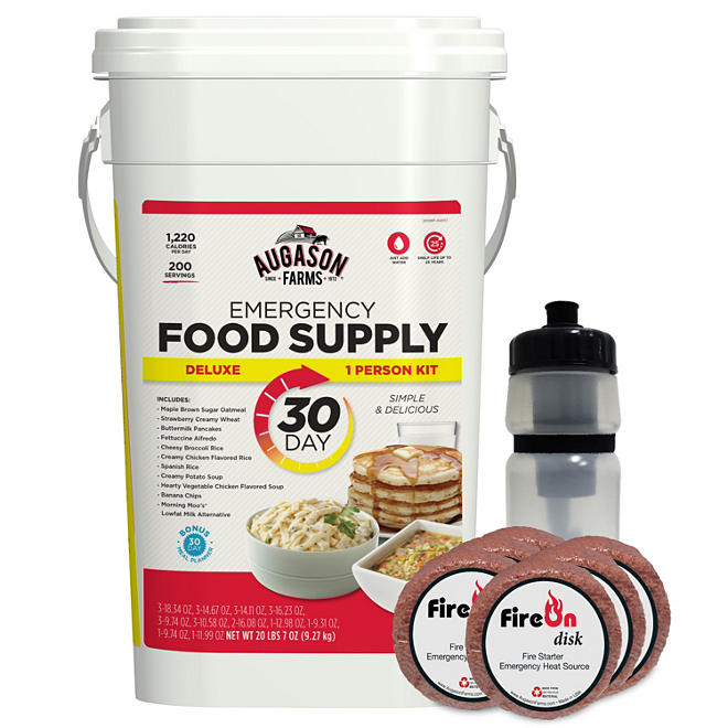 Augason Farms 30 Day Emergency Food, Fire-starter and Water Kit (1 Person)