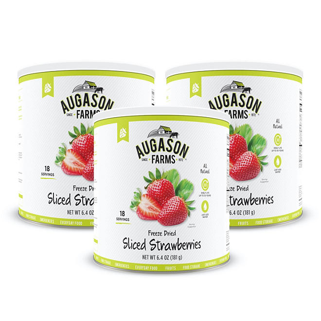 Augason Farms Freeze-Dried Sliced Strawberries (6.4 oz., 3 pk.)
