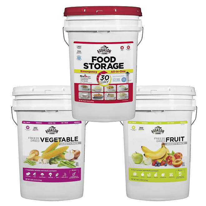 Augason Farms Fruit, Veggie and Emergency All-in-One Pail Kit (3 pails)