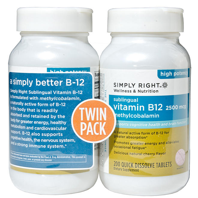 Simply Right - Vitamin B-12 - 200 Tablets - 2 pack
