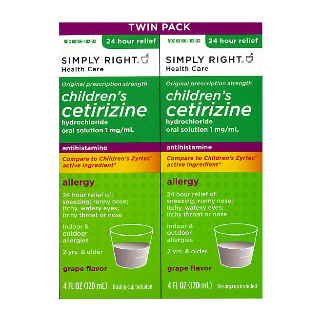 Simply Right Children's Cetirizine Hydrochloride Oral Solution 1mg - 4 oz. bottles - 2 pk.