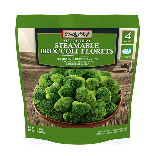Daily Chef Steamable Broccoli Florets (1 lb. bag, 4 ct.)