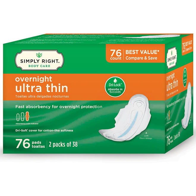 Simply Right Overnight Ultra Thin Pads - 76 ct. - 2 pk of 38
