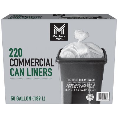 Member's Mark Commercial Can Liners 45-50 Gallon 220 ct Clear Garbage Trash Bag 