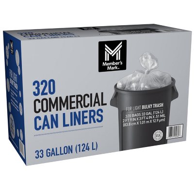 16 rolls of 20 ct., total 320 ct. Member's Mark 33 Gallon Commercial Trash Bags 