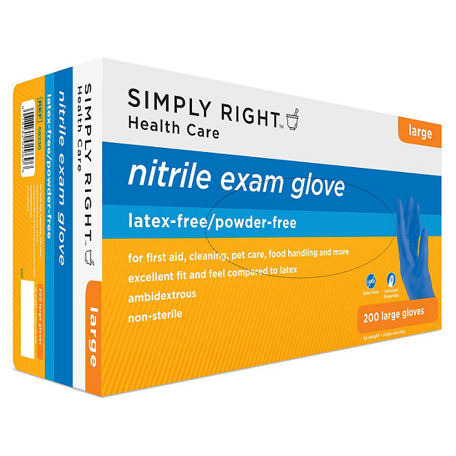 Simply Right Nitrile Exam Disposable Gloves - Latex & Powder Free - Large - 200 ct.