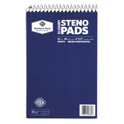 Member's Mark Perforated Steno Pad, 6" x 9", White 12 Pads Sam's Club