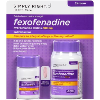 Simply Right 180mg Fexofenadine Hydrochloride Antihistamine Tablets - 120  ct. - Sam's Club