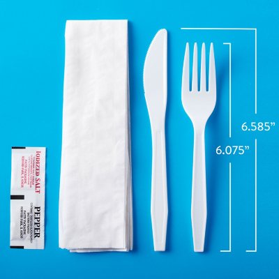 250 Plastic Cutlery Packets - Knife Fork Spoon Napkin Salt Pepper Sets   Black Plastic Silverware Sets Individually Wrapped Cutlery Kits, Plastic  Utensil Cutlery Set Disposable Bulk To Go Silverware