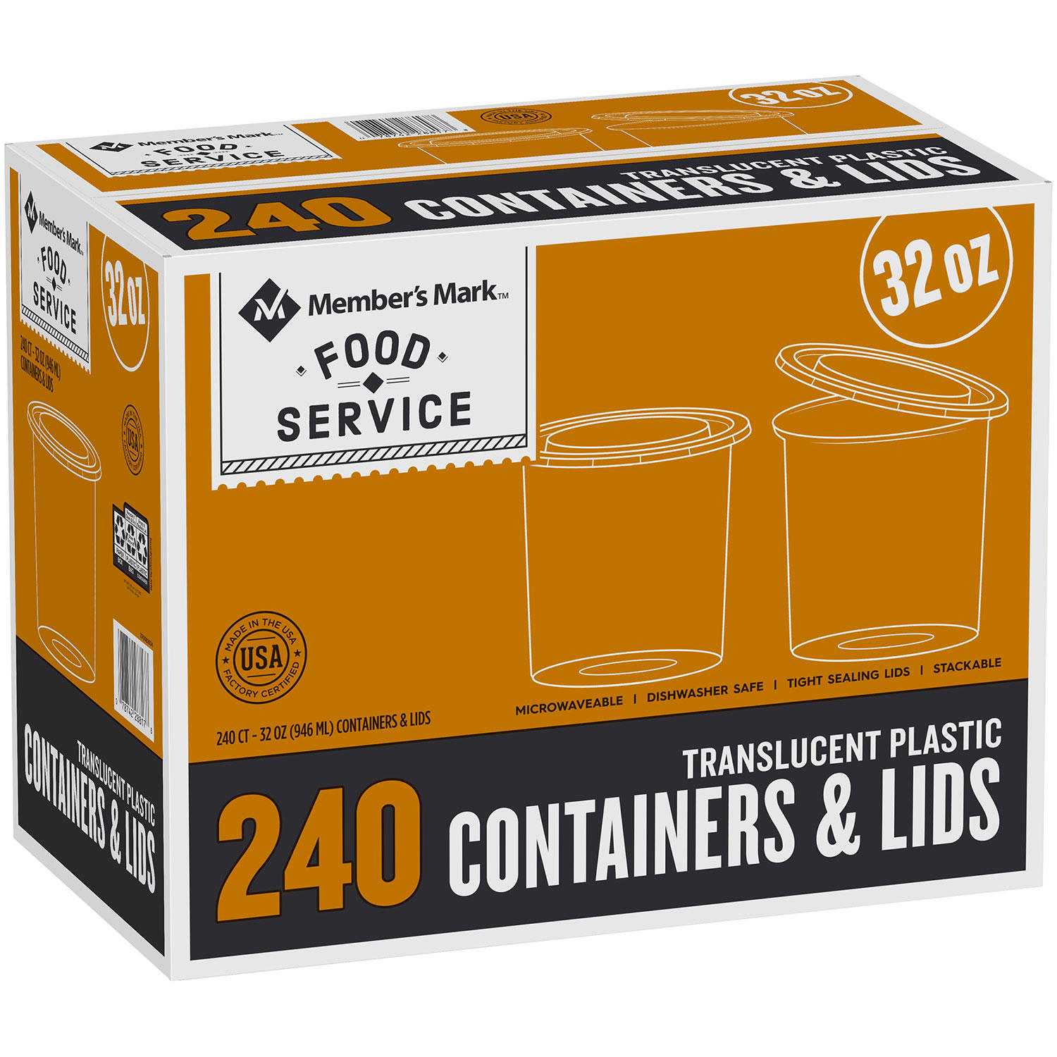 Member's Mark Deli Plastic Containers w/ Lids (32 oz, 240 ct.)