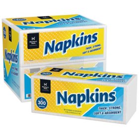 Member's Mark 1-Ply Everyday White Napkins, 11.4" x 12.5" 4 pk., 300 ct. per pack