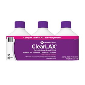 Member's Mark ClearLAX Polyethylene Glycol 3350 Powder, 17.9 oz., 3 pk.