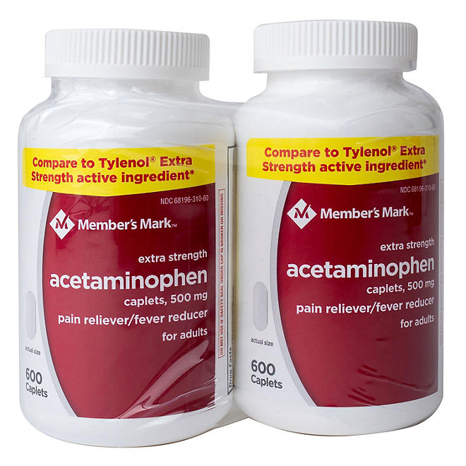 Member's Mark Extra Strength Acetaminophen Caplets, 500 mg 600 ct./pk., 2 pk.