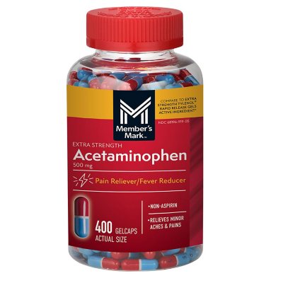 Member Mark Acetaminophen 500mg Extra Strength, Lot of 600, 1200 or 2400  Caplets