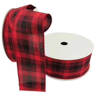 Member's Mark Premium Wired Ribbon, Buffalo Check - Red, Black 2.5