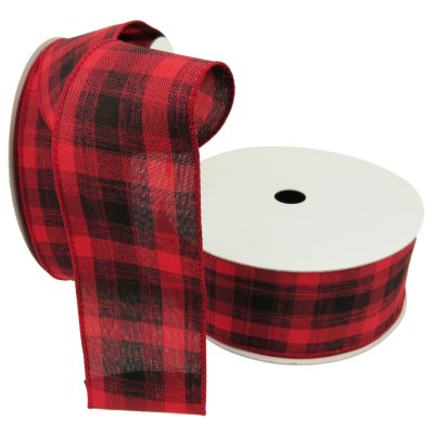 Ribbon Traditions Buffalo Plaid Red and Black Wired Ribbon 2 1/2 by 10  Yards