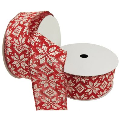 Member's Mark Premium Wired Ribbon, Stitched Quilt Ivory Motif 2.5