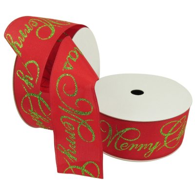 Member's Mark Premium Wired Ribbon, Merry Christmas Script on Lime ...