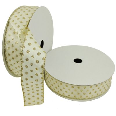 Member's Mark Premium Wired Ribbon, Champagne Glitter Mini Dots on ...