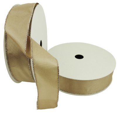 Beige Taupe Lightly-Wired Satin Ribbon • 1 • 1-1/2 • 2-3/4