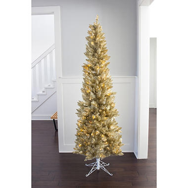 7 ft Member’s Mark Artificial Pre-Lit Champagne Evergleam Tinsel Christmas Tree