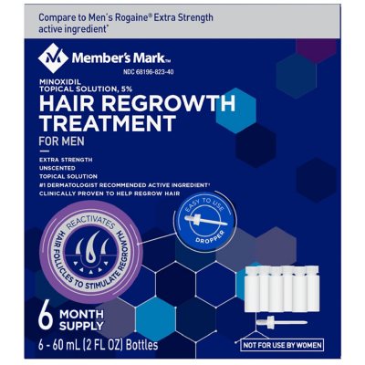 Member's Minoxidil 5%, Hair Regrowth Treatment for Men (2 fl. oz., 6 ct.) - Sam's Club