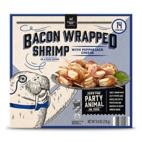 Member's Mark Bacon Wrapped Shrimp with Pepper Jack Cheese, Frozen, 14 ct.