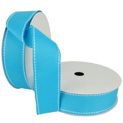 Member's Mark Premium Wired Ribbon, White Lines on Blue Grosgrain, 1.5 ...