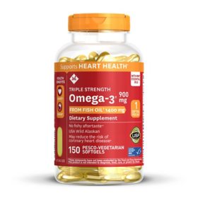 Member's Mark 900 mg. Triple Strength Omega-3 from Fish Oil Softgels 150 ct.