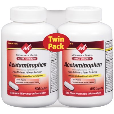 Member Mark Acetaminophen 500mg Extra Strength, Lot of 600, 1200 or 2400  Caplets