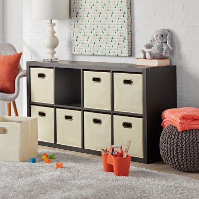 Cube Storage Organizer with Storage Bins Wooden Storage Cubes Organizer  Shelves White Cubby Storage Organizer 9 Cube Shelf Organizer for Clothes  Toys, Cloest, Bedroom, Living Room,White Grey