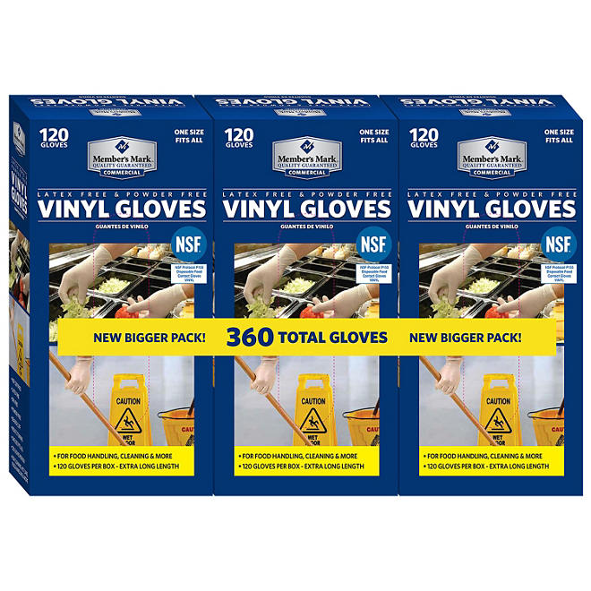 Member's Mark Commercial Disposable Latex-Free Vinyl Gloves (120 gloves,  3 pk.)