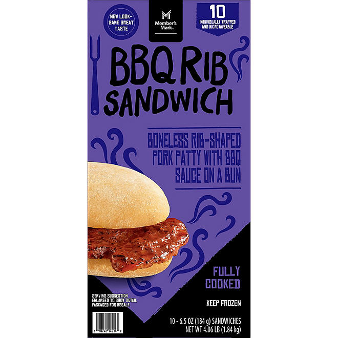 Member's Mark BBQ Rib Sandwich, Frozen 10 ct.