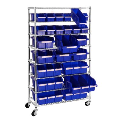 Plastic Bin Rack 7 Shelf Commercial Storage Cart Organizer Mobile Large  Metal