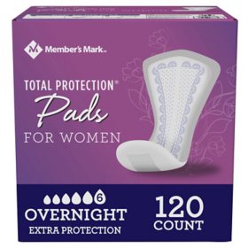 Member's Mark Total Protection Overnight Pad for Women 120 ct.