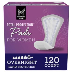 Member's Mark Total Protection Overnight Pad for Women 120 ct.