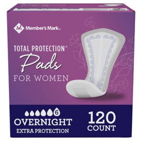Member's Mark Total Protection Overnight Pad for Women, Ultimate (120 ct.)