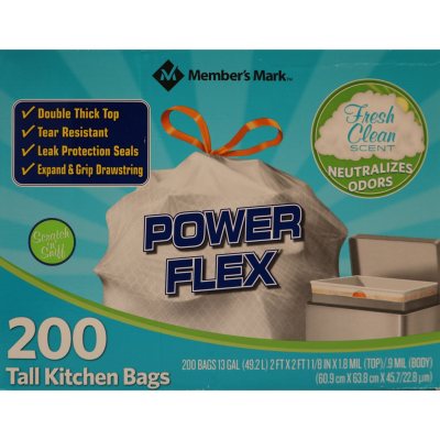 Member's Mark Power Flex Tall Kitchen Drawstring Bags (13 Gallon, 200 Count) Lavender Scent