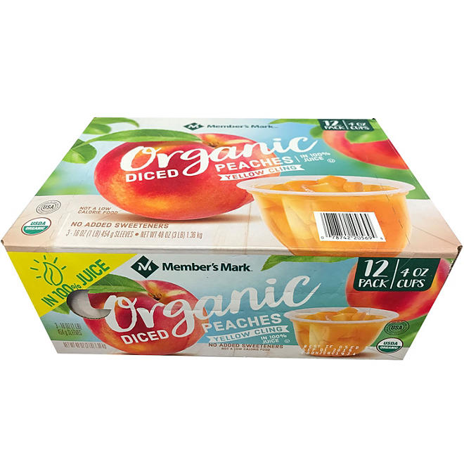 Members Mark Organic Diced Peaches in 100% Juice (4 oz. ea., 12 pk.)