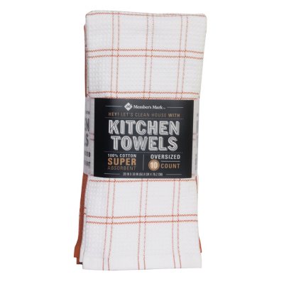 NEW Member's Mark Kitchen Towel Set 8Pk 100% Cotton Oversized 20”x 28” Red/taupe 