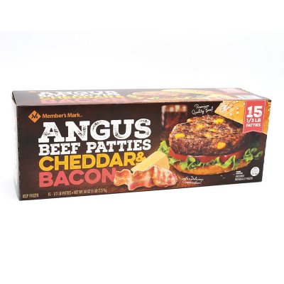 Member's Mark Cheddar and Bacon Angus Beef Patties (5 lbs.) - Sam's Club