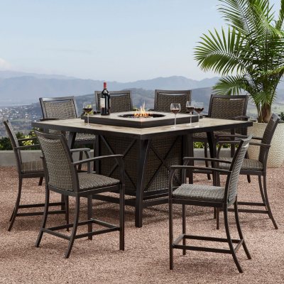 Member's Mark Agio Denver 9-Piece Balcony-Height Fire Pit Dining Set