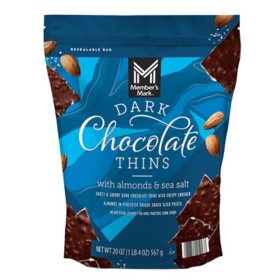 Member's Mark Dark Chocolate Thins with Almonds & Sea Salt, 20 oz.