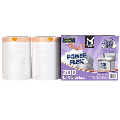 Member's Mark Power Flex Tall Kitchen Drawstring Bags (13 Gallon, 200 Count) Lavender Scent