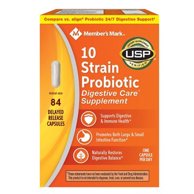 Member's Mark 10 Strain Probiotic Digestive Care Supplement Capsules (84 ct.)